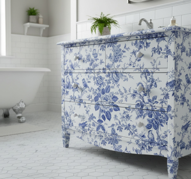 Meubel sticker blauwe toile bloemen zangvogels - TenStickers