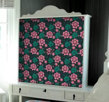 Meubel sticker bloemenpatroon zwart roze - TenStickers