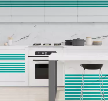 Meubel sticker keuken horizontale blauwe lijnen - TenStickers