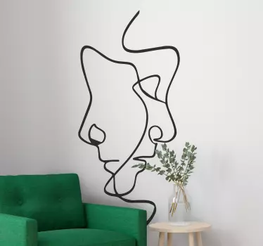 Minimalistische gezichten muursticker woonkamer - TenStickers