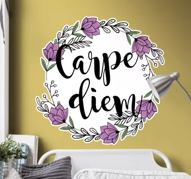 Motivatie muurstickers Carpe diem kleurrijk bloemenpatroon - TenStickers