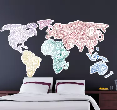 Muursticker wereldkaart sticker huis in verschillende kleuren - TenStickers