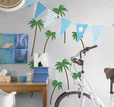 Muurstickers bloemen kleine palmboompjes printje - TenStickers