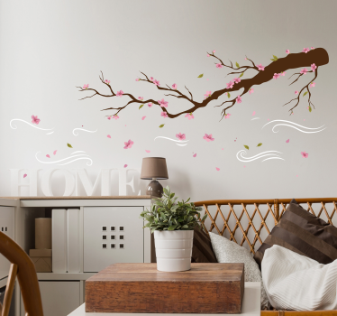 Muurstickers bloemen Tak met roze bloemen in de wind - TenStickers