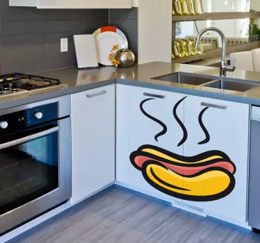 Muursticker keuken met broodje hotdog - TenStickers
