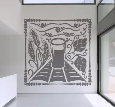 Muursticker glas bier met versiering - TenStickers
