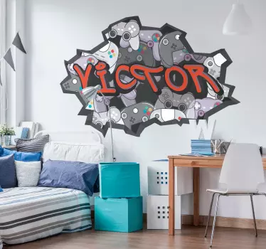 Graffiti game controllers muursticker met naam - TenStickers