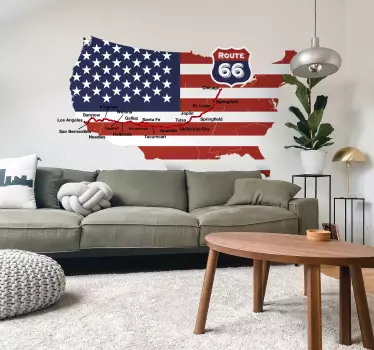 Muursticker kaart Route 66 - TenStickers