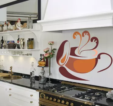 Muursticker kop koffie oranje bruin - TenStickers