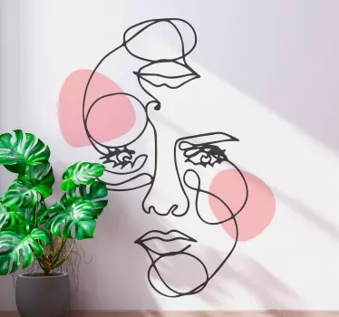 Muursticker kunst abstracte gezichtslijnen - TenStickers