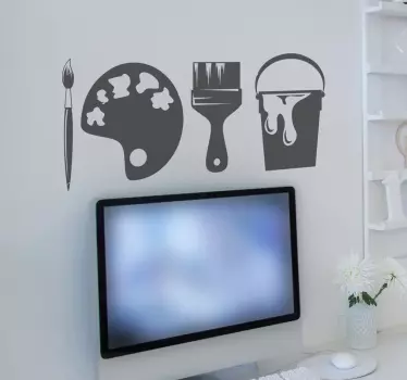 Muursticker met kwasten en een emmer - TenStickers