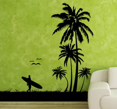 Muursticker Palmbomen en Surfer - TenStickers