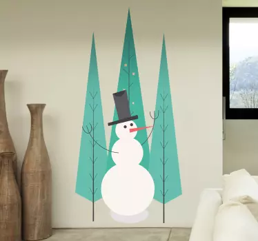 Muursticker Sneeuwman met Bomen - TenStickers