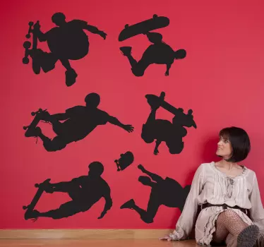 Muursticker verzameling silhouetten skateboarder - TenStickers