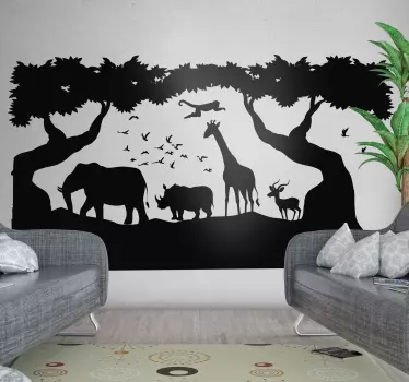 Muursticker wilde dieren Savannelandschap met dieren - TenStickers