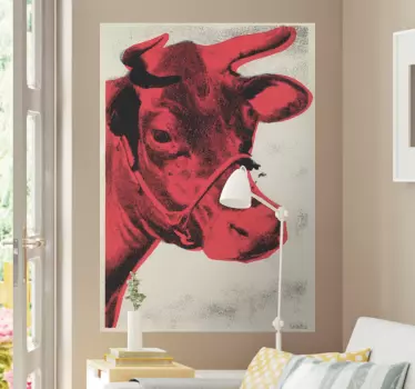 Muursticker zeefdruk koe rood - TenStickers