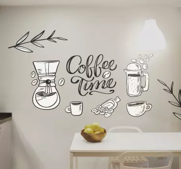 Muursticker keuken met drinken koffieplanten en thema's - TenStickers