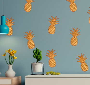 Gouden ananaspatroon muursticker - TenStickers