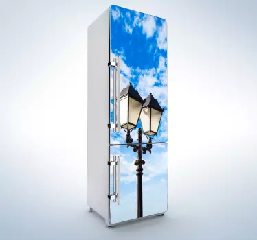 Douchedeur decoratie sticker lantaarnpaal en wolken - TenStickers