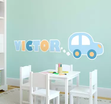 Muurstickers babykamer Wagentje met naam - TenStickers