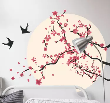Kersenboom en vogels muursticker - TenStickers