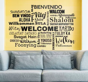 Muurstickers woonkamer Welkom alle talen tekst - TenStickers