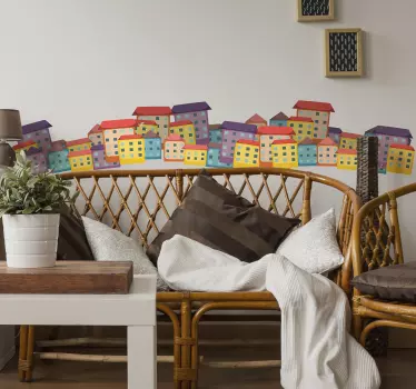 Muurstickers woonkamer kleur huisjes - TenStickers