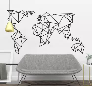 Muursticker wereldkaart origami - TenStickers