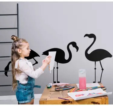 Muurstickers vogels Zwarte flamingo familie - TenStickers