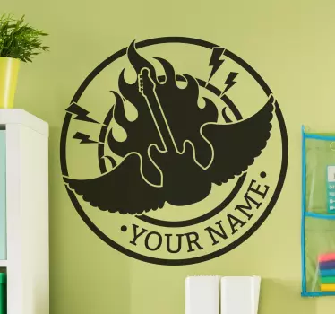 Naamsticker vlammende gitaar - TenStickers