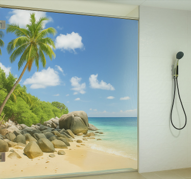 Palmbomen eiland douchedeur sticker - TenStickers
