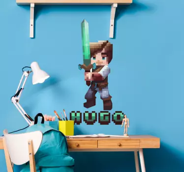 Pixel karakter met zwaard games sticker - TenStickers