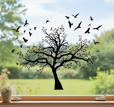 Raamsticker grote boom met vogels - TenStickers
