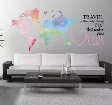 Muursticker wereldkaart reizen ervaring - TenStickers