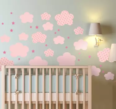 Set van 41 roze wolkjes en sterren sticker - TenStickers