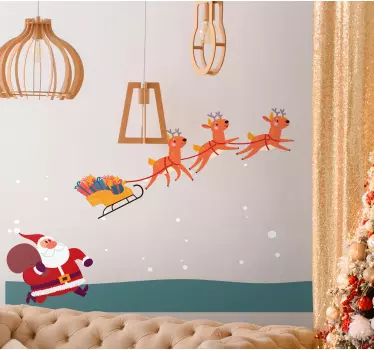 Scène met de slee van de kerstman Kerststicker - TenStickers