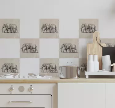 Schets van olifanten Tegelsticker - TenStickers