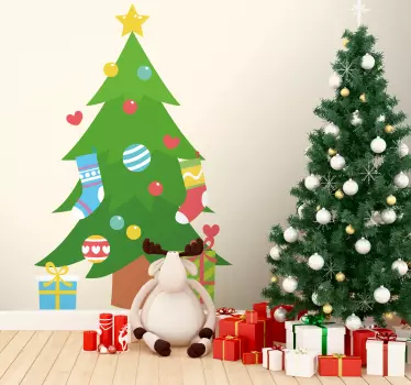 Kerst sticker versierde kerstboom - TenStickers