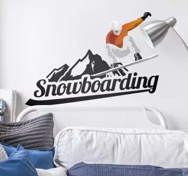 Snowboarder sprong met tekst - TenStickers