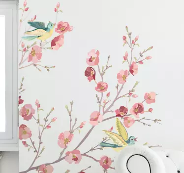Sticker acquarel boom bloesems vogels - TenStickers