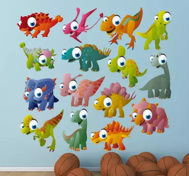 Sticker baby dinosaurussen kleuren ogen - TenStickers