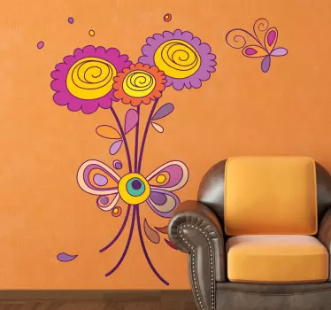 Sticker decoratie bloemen vlinder - TenStickers