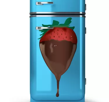 Sticker ijskast aardbei omhulst door chocola - TenStickers
