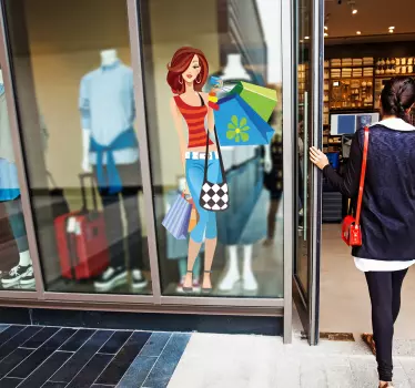 Sticker jonge dame shoppen - TenStickers