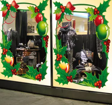 Kerst raamsticker krans rond - TenStickers