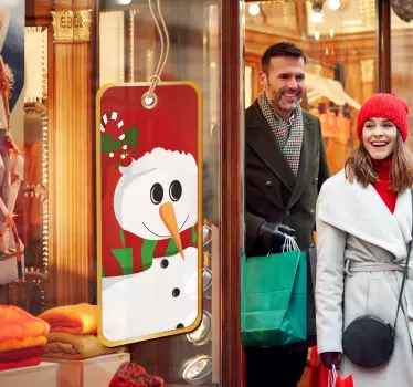 Kerst raamsticker etiket sneeuwman - TenStickers