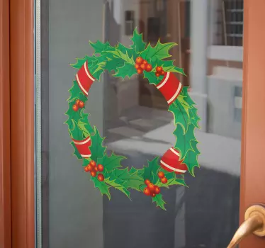 Groen kerstkrans raamsticker - TenStickers