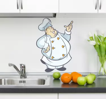 Muursticker keuken dikke chef kok - TenStickers