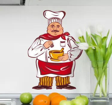 Sticker keuken dikke kok kleur - TenStickers