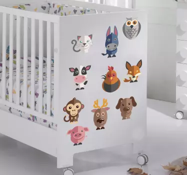 Sticker kind dieren koe haan hond varken - TenStickers